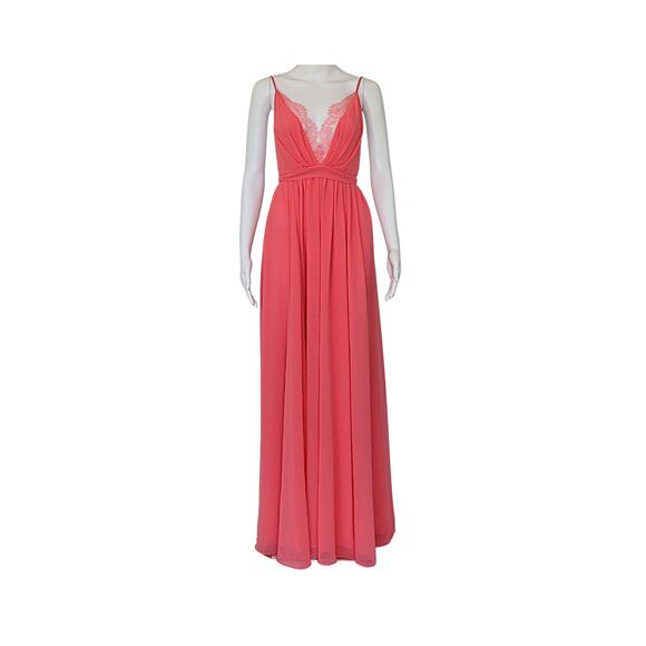 MICHAEL COSTELLO Flowy Crepe Justin Gown - Bright Coral - XS - Picture 2 of 3